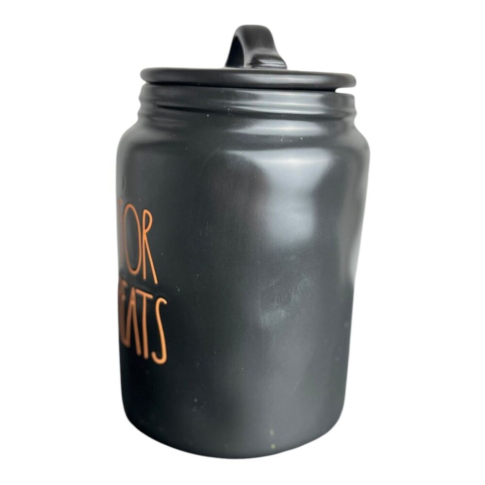 RAE DUNN TRICK FOR DOG TREATS Canister Halloween Large Black Orange Excellent - Picture 3 of 6